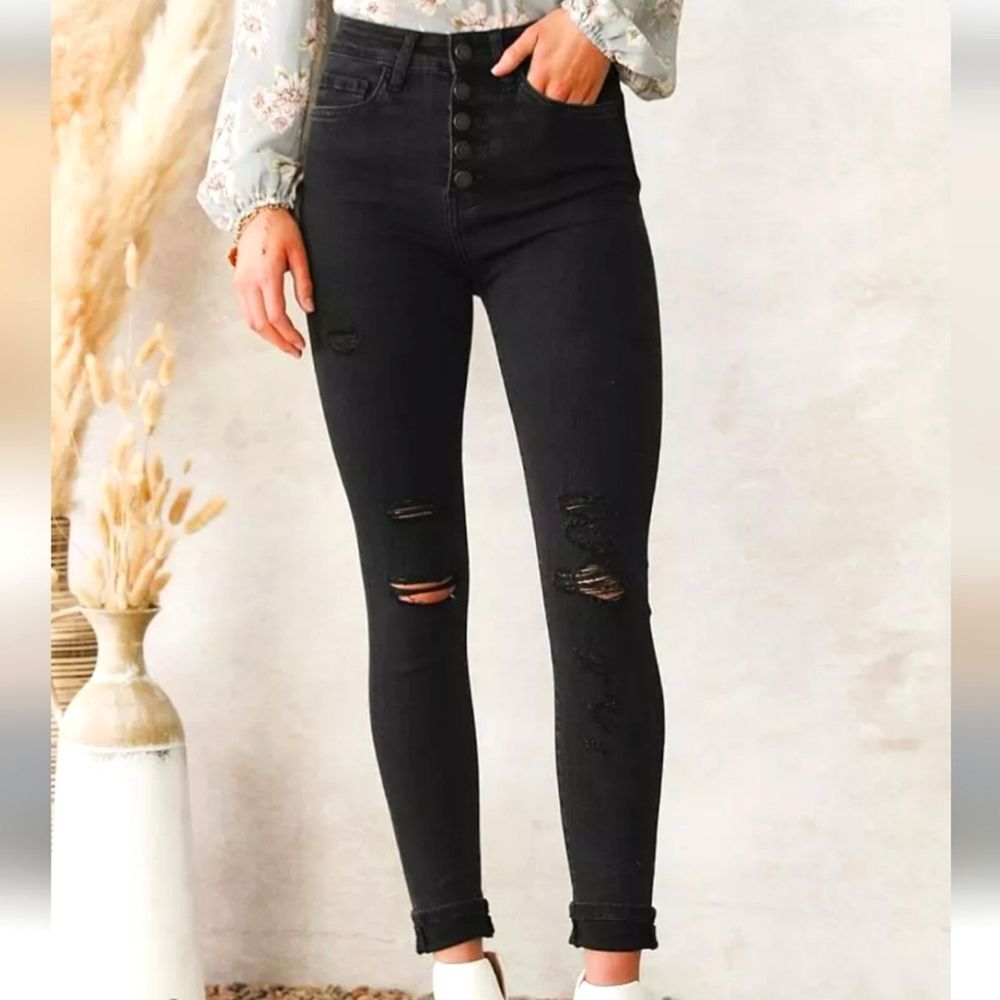 Flying Monkey Black Ultra High Rise Distressed Skinny Jeans 28